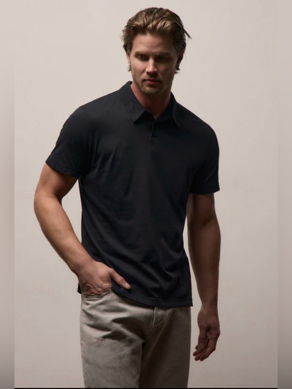 JAMES PERSE men’s BRUSHED LOTUS POLO in black